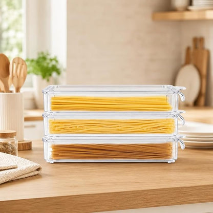 3 Pack Pasta Storage Container Plastic Spaghetti Food Storage Box, Airtight Spaghetti Noodle Holder Rectangular Chopstick Storages Box for Spaghettis, Pasta, Noodles, Eggs, Fruits Snacks
