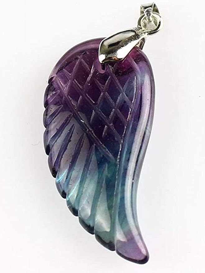 35mm Hand carved mixed gemstom angel wing for necklace pendant bead (fluorite crystal)