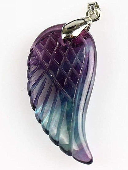 35mm Hand carved mixed gemstom angel wing for necklace pendant bead (fluorite crystal)