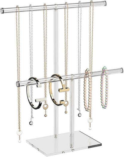 Acrylic Jewelry Necklace Organizer Holder for Women, Bracelet Display Stand for Vendors, Clear Storage Hanger for Small Necklace, Jewelry Hanging Tree Stand for Selling (2 Tier)