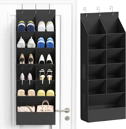 over the Door Shoe Organizer, Hanging Shoe Organizer with 15 Large Deep Pockets, Narrow Shoe Rack for Door Hanging Boots Storage, Dorm Room Essentials, Black, 11 Grid