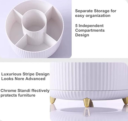 360 Degree Rotating Makeup Brush Holder Organizer Detachable Design 5 Slot Make up Brushes Cup for Cosmetics and Pencil Pen Organizer for Desk Makeup Organizer Skincare Storage for Vanity (White1)