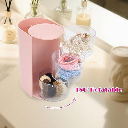 Hair Accessory Organizer & hair brush organizer, 2-Layer Clear Hair Accessories Organizer Rotatable Small Jewelry Box for Clip Earring Necklaces, The Latest Gift for A Girl. (White) Hair Caddy