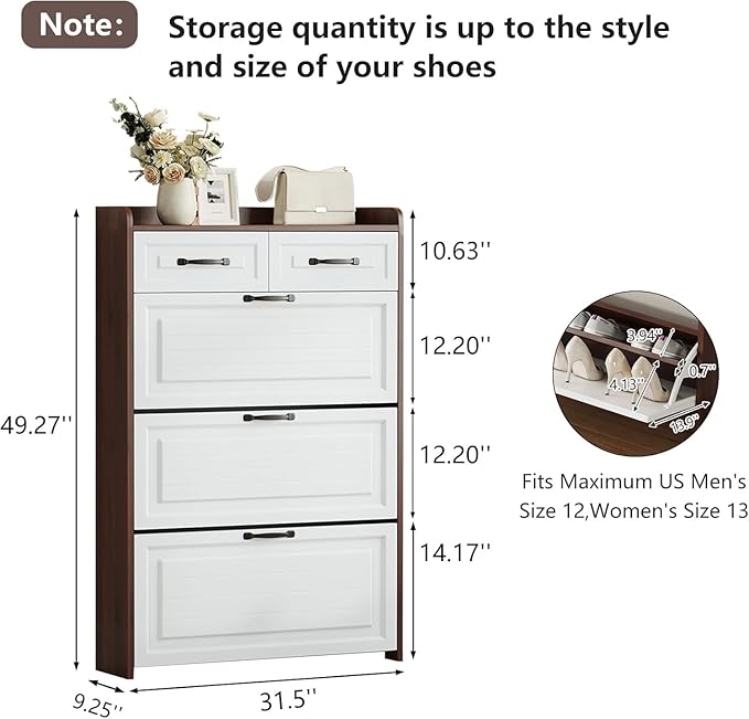 VERYKE Shoe Storage Cabinet for Entryway with 3 Flip Drawers and 2 Top Drawers,Large Shoe Rack Organizer Cabinet for Closet,Hallway