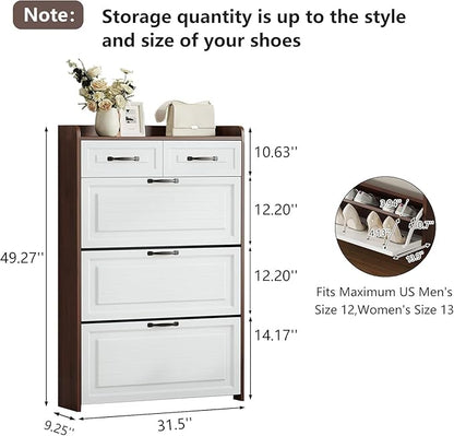 VERYKE Shoe Storage Cabinet for Entryway with 3 Flip Drawers and 2 Top Drawers,Large Shoe Rack Organizer Cabinet for Closet,Hallway
