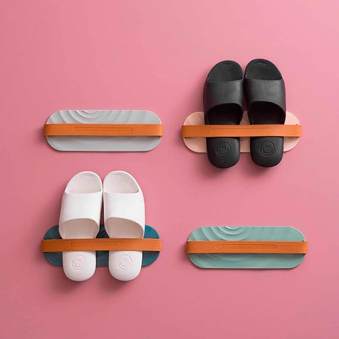 Wall Mounted Slipper Holder, Wall Mounted Shoes Rack Slipper Holder, Storage Organizer Hanging Drainage Shelf for Bathroom (Green)