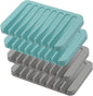 4PCS Self Draining Soap Holder, Premium Silicone Soap Dish, Waterfall Drainer Soap Saver for Bathroom, Kitchen, Bath Tub, Extend Soap Life, Keep Soap Bars Dry Easy Clean (Grey & Teal)