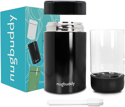 nugbuddy Airtight Storage Container - Vacuum Sealed Insulated w Nested Glass Jar - UV Protection, Temperature Controlled Stainless - Whiteboard Finish w Marker Included - 300 ml (3/4 Oz)