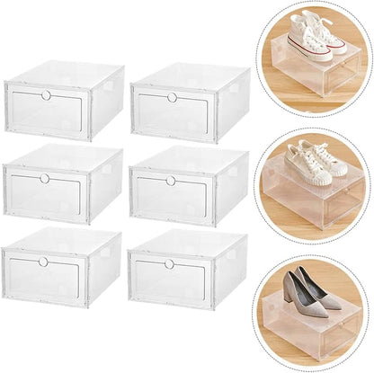 Healifty 6Pcs Transparent Shoe Storage Boxes Drawer Type Stackable Organizer Containers for Dustproof Moisture Resistant Sneakers and Shoes Plastic with Design for Easy Viewing