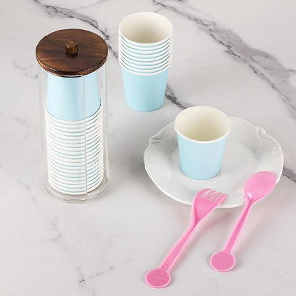 Tecbeauty Cotton Pads Holder Makeup Removers Pad Organizer Dispenser for Bathroom Storage - Wood Lid