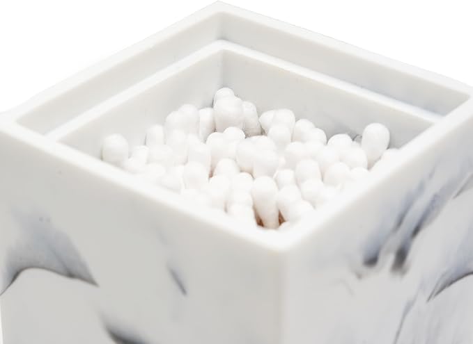 Qtip Holder with Lid, Bathroom Resin qtip holder dispenser , Cotton Swab Container jars, Cotton Ball Organizer for Floss Jewelry Necklace Ring Earring Storage jar Gift Case, Ink White