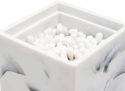 Qtip Holder with Lid, Bathroom Resin qtip holder dispenser , Cotton Swab Container jars, Cotton Ball Organizer for Floss Jewelry Necklace Ring Earring Storage jar Gift Case, Ink White
