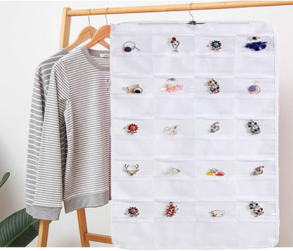 seven wolves Hanging Jewelry Organizer, Double Sided 40 Pockets, Jewelry Organizer, Necklace Holder Jewelry Chain Organizer for Brooch Earrings Necklace Bracelet Ring with Hanger, White
