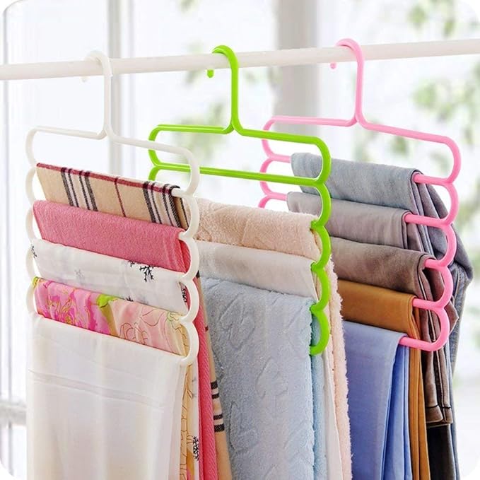 5 Layer Pants Clothes Hanger Wardrobe Storage Organizer Rack (Set of 5), 32l x 1b x 33h cm (Assorted Colour) Plastic