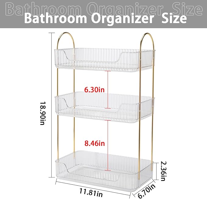 shuang qing Bathroom Counter Organizer Countertop Storage, Cosmetics Skincare Shelf, Makeup Organizer Perfume for Dresser Vanity Tray, Spice Rack for Kitchen(3 Tier-Clear)
