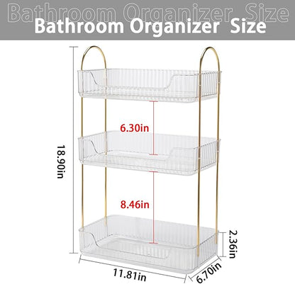 shuang qing Bathroom Counter Organizer Countertop Storage, Cosmetics Skincare Shelf, Makeup Organizer Perfume for Dresser Vanity Tray, Spice Rack for Kitchen(3 Tier-Clear)