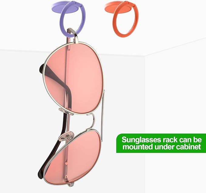 KIBBEH 10 Pack Wall Mounted Sunglasses Holder, Hanging Sunglasses Organizer Eyeglass Holder for Sunglasses Display, Sunglass Holder for Wall, Sunglasses Storage Organizer (10 Colors)