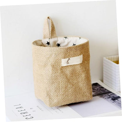 BESTYASH Japanese Style Yellow Cotton Linen Hanging Storage Bag Wall-Mounted Organizer Versatile Door Storage Pouch for Small Spaces and Easy Access
