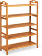Giantex Bamboo Shoe Rack 5 Tier, Freestanding Shoe Rack with Two Rounded Handle for 15 Pairs, Entryway Standing Shoe Storage Organizer for Kitchen, Living Room, Entryway (5-Tier)