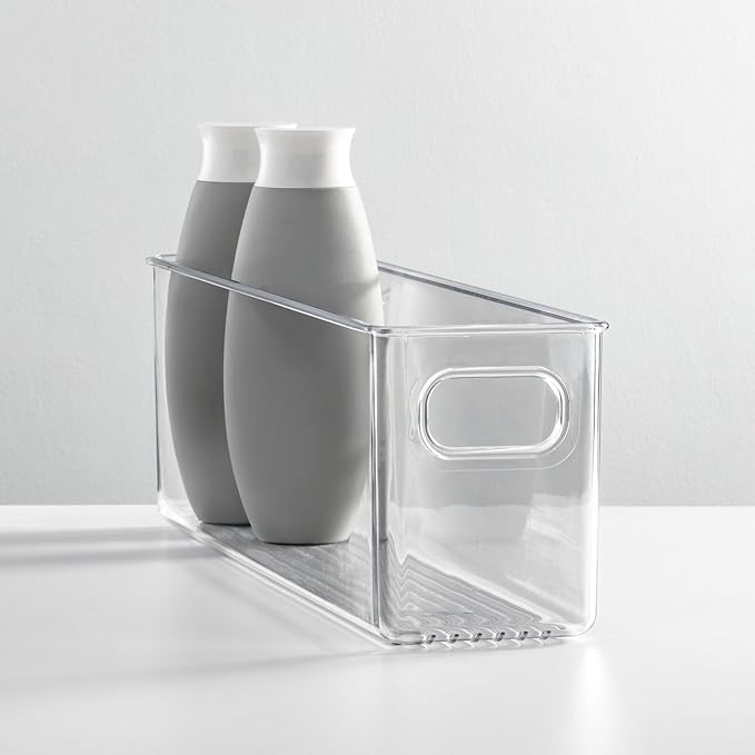mDesign Plastic Bathroom Organizer - Storage Holder Bin with Handles for Vanity, Cupboard, Cabinet Shelf, Linen or Hallway Closets, Holds Styling Tools, Beauty Products, or Toiletries - 2 Pack - Clear