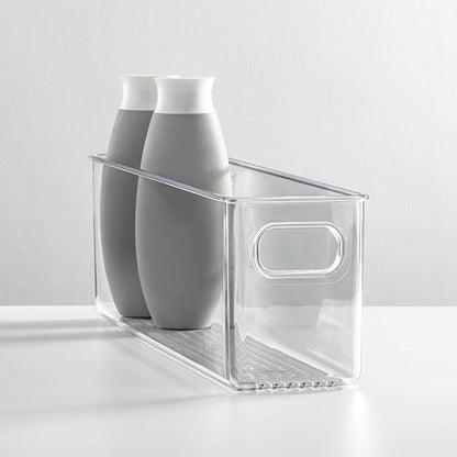 mDesign Plastic Bathroom Organizer - Storage Holder Bin with Handles for Vanity, Cupboard, Cabinet Shelf, Linen or Hallway Closets, Holds Styling Tools, Beauty Products, or Toiletries - 2 Pack - Clear
