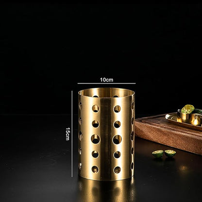 Stainless Steel Utensil Holder, Gold Utensil Holder, Metal Drying with Drain Holes, Chopstick Holder for Kitchen Counter Cooking Countertop