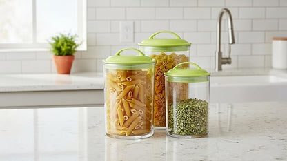 Food Storage Containers, BPA Free Airtight Canisters for Cereal, Pasta, Sugar, Coffee, Flour, Cookies, Loose Tea, for Kitchen Organization, Set of 3 by Reston Lloyd, Lime