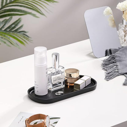 Luxspire Bathroom Vanity Tray, Oval Soap Dispenser Tray, 10" Kitchen Counter Trays, Handmade Resin Bathroom Tray for Counter, Toilet Tank Tray, Trinket Tray for Perfume Jewelry, Small, Matte Black
