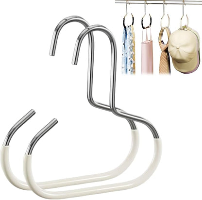 Durable Steel Hangers: Maximize Closet Space with Versatile Storage, Non-Slip Stainless Steel Clothes Rack Organizer for Hats, Ties, Scarves, Clothes (2, White)