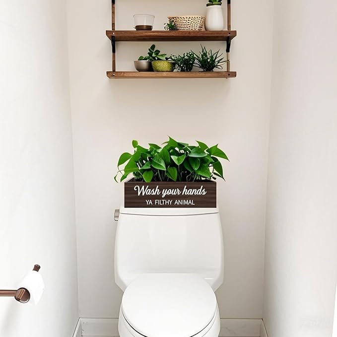 Bathroom Decor Box, Toilet Paper Basket 2 Sides Signs Farmhouse Bathroom Toilet Basket Tank Topper Rustic Farmhouse Home Decor for Livingroom Kitchen（One Dark Brown Box）