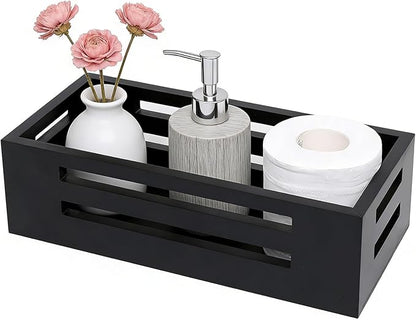 Black Bathroom Basket Wooden Toilet Tank Paper Basket with Handles-Black Decor Box-Home&Bathroom Storage Organizer