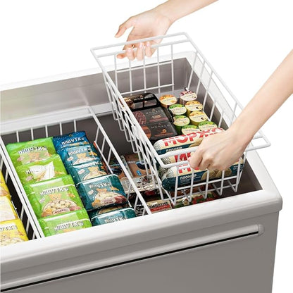 Slideep 17.5'' Large Storage Baskets Chest Freezer Organizer, Sturdy Metal Wire Pantry Freezer Bin for Home Kitchen Organization 2 Packs, White
