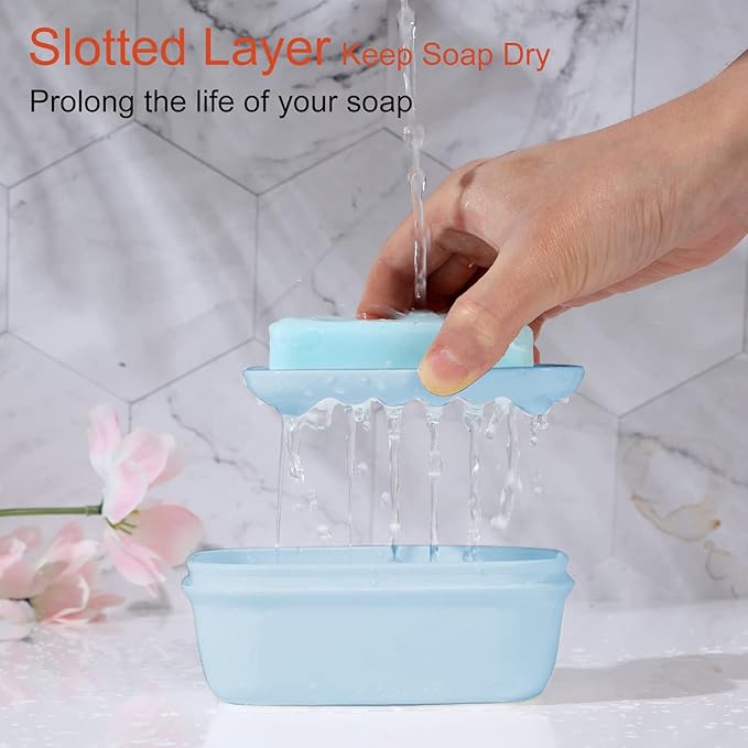 Quatish 2 Pack Travel Soap Container, Portable Soap Holder with Lid, Travel Bar Soap Holder, Soap Case for Camping Gym Travel, Soap Box for Bathroom, Blue