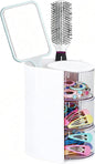 Rotating Hair Accessories Organizer & Makeup Brush Holder - 3-Tier Jewelry Storage Box for Earrings, Necklaces, Bracelets, Rings, Hair Clips (White)