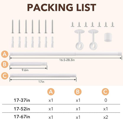 SUTINE Closet Rod, Closet Rods for Hanging Clothes, 17 to 52 inch Adjustable Ceiling/Wall mounted Closet Hanging Rod, Heavy Duty Clothes Rod Clothing Bar, Closet Poles for Hanging Clothes for Wardrobe