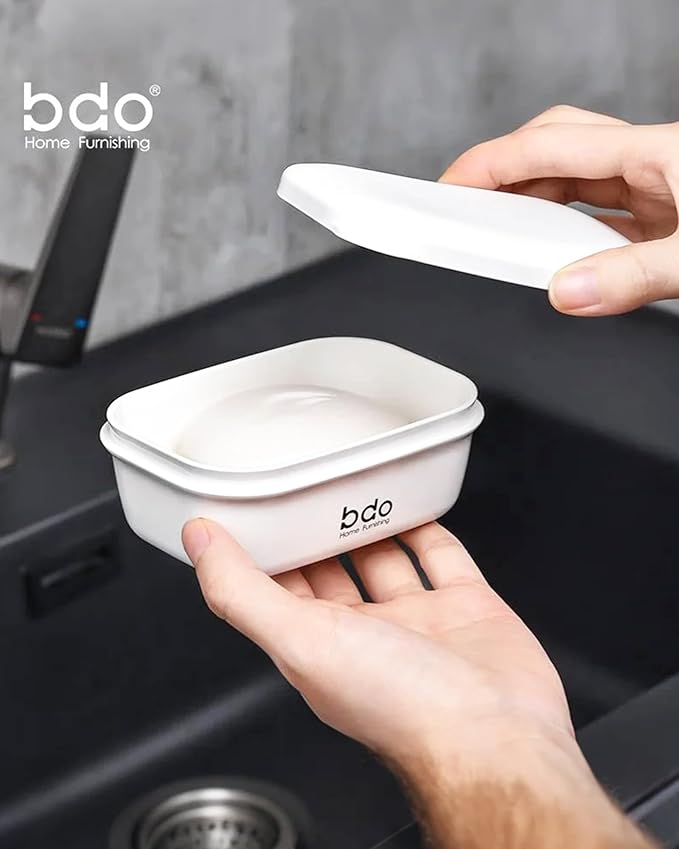 PEISAINOX Travel Soap Case with Lid,Leakproof Soap Holder with Drainage Layer, Travel Essentials Soap Containers, Portable Soap Bar Dish for Camping, Gym, Bathroom,Kitchen,Dormitory,Hotel(White)