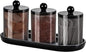 Qtip Holder Bathroom Set with Tray(4PCS) - 3 Pack Acrylic Plastic Apothecary Jars Qtip Dispenser Canister with Lid and Labels, 1 Pack Vanity Tray, for Cotton Ball, Cotton Swab (Black)