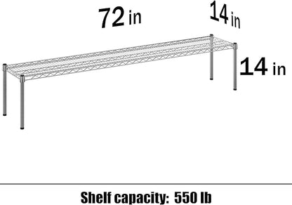 14" Deep x 72" Wide x 14" Height Wire Shelving Kit | 1-Tier | NSF Commercial Storage Rack Unit