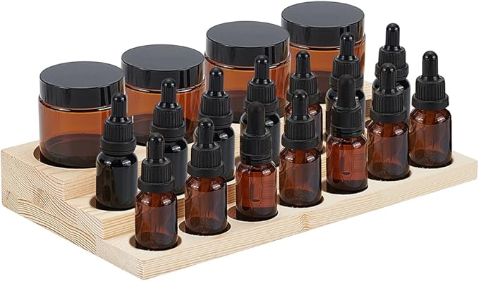 BENECREAT 3-Tier Essential Oil Display Stand, Wooden Essential Oil Organizer, Tabletop Storage Rack for 5-20ml Bottles, Nail Polish Compact Shelf, 6.7x11.8x2 inches