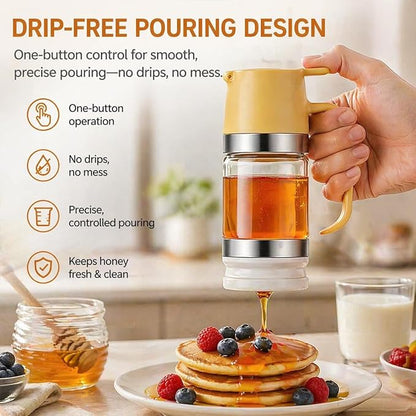 2026 New Dispensador De Leche Condensada, Glass Honey Dispenser with Stand No Drip, Maple Syrup Dispenser for Coffee and Tea Daily Use, Activities, Or Demonstrations (Yellow 300ML)