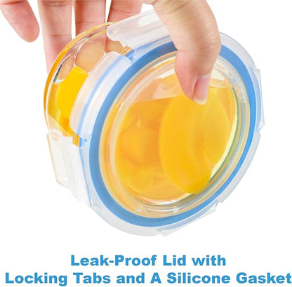 Set of 6 Small Glass Storage Containers, 7 oz Food Containers with No-Spill Lids, Thick Glass Jars for Meal Prep, Baby’s Snacks, Leftovers and Sauces, Dishwasher & Microwave Safe
