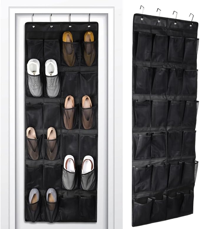 Hanging Show Organizer For Closet, 24 Pockets Over Door Organizer, Breathable Hanging Pocket Bag With Hooks, Door Shoe Storage Bag Space-Saving, Over The Door Shoe Organizer