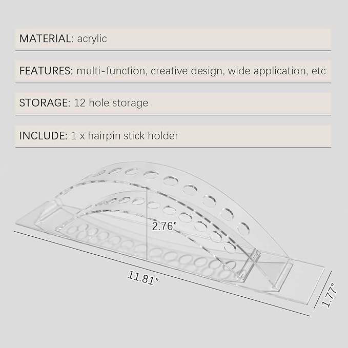 WAYUTO Hair Chopsticks Organizer Hairpin Stick Display Stand Arched Acrylic Display Stand Clear 12 Slot Display Stand Acrylic Stand for Display Hair Stick Storage Organizer for Pens Makeup Brush
