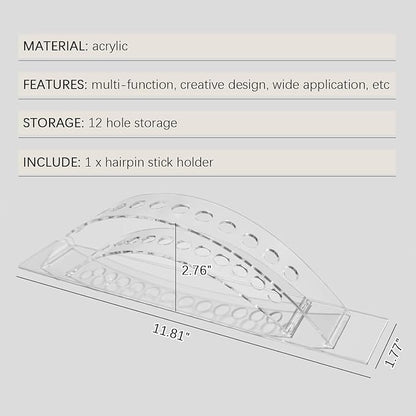 WAYUTO Hair Chopsticks Organizer Hairpin Stick Display Stand Arched Acrylic Display Stand Clear 12 Slot Display Stand Acrylic Stand for Display Hair Stick Storage Organizer for Pens Makeup Brush