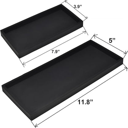 DNC Bathroom Vanity Tray for Counter, 2PC (7.9" +11.8") Silicone Kitchen Sink Soap Tray for Countertop Dish Holder Dispenser Toilet Tank Desk Organizer Black