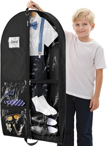 Dance Garment Bags for Dancers, 40" Garment Bags for Hanging Clothes with 3 Clear Zipper Pockets, Cheer Uniform Garment Bag for Suits, Travel & Sports Jersey, Cheer Uniform (Black, 1Pack 40")