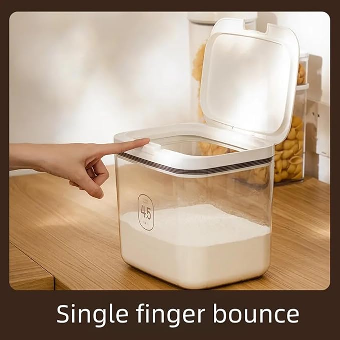 Airtight Rice Storage Bin Flour Storage Container 4.5L/4.75qt, Clear Food Container with Measuring Cup Airtight Lid for Kitchen Pantry Organization and Storage