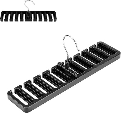 10 Slot Belt Rack Organizer, Sturdy Plastic Closet Wardrobe Space Saver Multifunctional Belt Hanger Rack Holder for Men Women (Black)