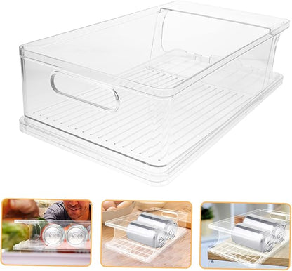 Beverage Can Holder Stackable Rolling Organizer for Fridge Countertop Cabinet Space Saving Transparent Design for Easy Access Practical Refrigerator Can Dispenser