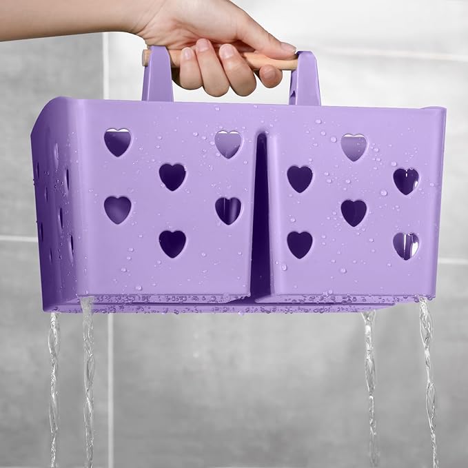 Anyoifax Portable Shower Caddy Plastic Shower Basket Organizer Divided Bathroom Caddy Storage Cleanning Caddy Tote with Handle for College, Dorm Room, Kitchen, Purple
